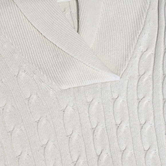 Charter Club Shawl Neck Cotton/Nylon Sweater Ivory/Creme Cable Knit Size S - Picture 3 of 11